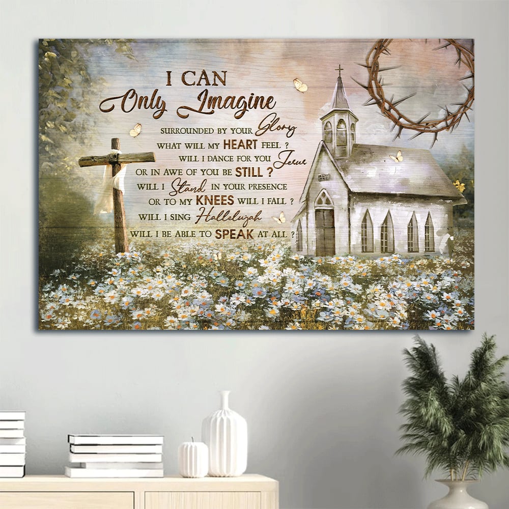 Amazing Church Stunning Daisy Garden Wooden Cross I Can Only Imagine Canvas Wall Art - Christian Wall Decor