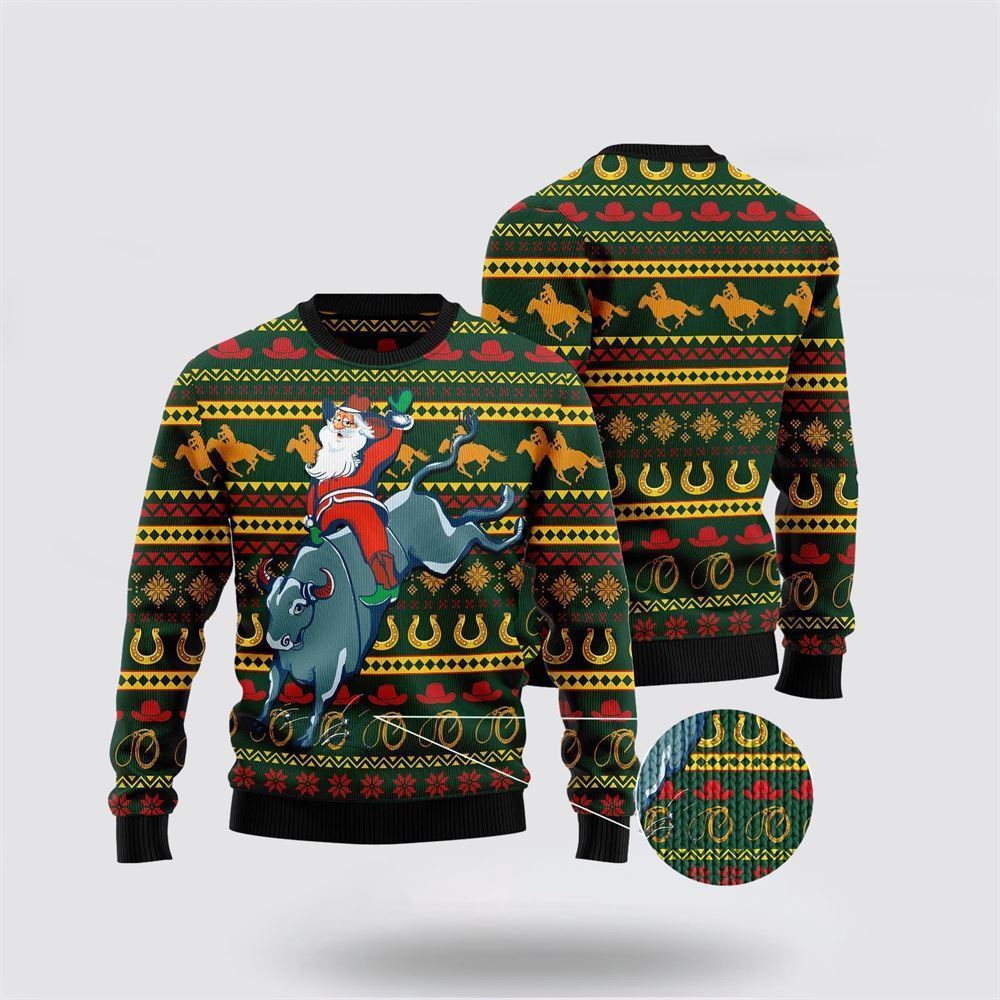Amazing Cowboy Santa Claus Ugly Christmas Sweater For Men And Women, Best Gift For Christmas, The Beautiful Winter Christmas Outfit