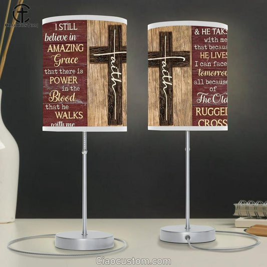 Amazing Cross, Red Background, I Still Believe In Amazing Grace Table Lamp