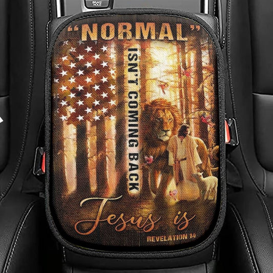 Amazing Forest, Animal Of God, Normal Isn't Coming Back Jesus Is American Flag Car Center Console Cover, Christian Armrest Seat Cover, Bible Seat Box Cover