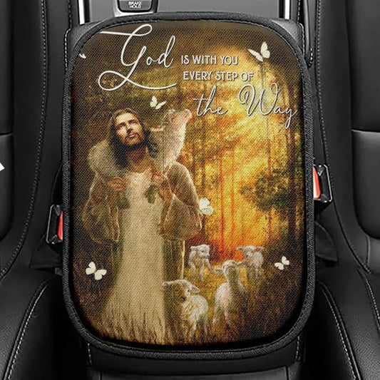Amazing Forest God Is With You Every Step Of The Way Car Center Console Cover, Christian Armrest Seat Cover, Bible Seat Box Cover