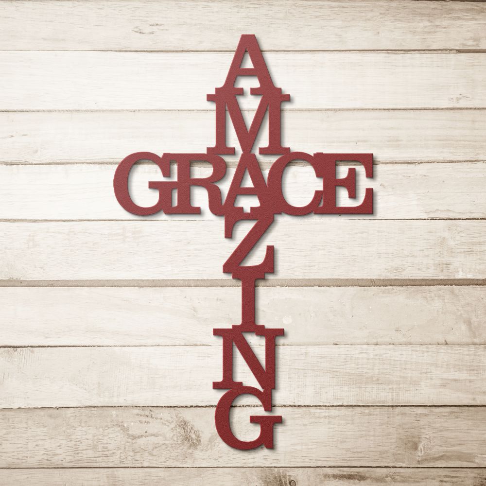 Amazing Grace Cross Metal Sign - Christian Metal Wall Art - Religious Metal Wall Decor