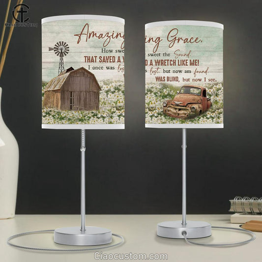Amazing Grace How Sweet The Sound - Farmhouse Style Table Lamp Print - Christian Room Decor