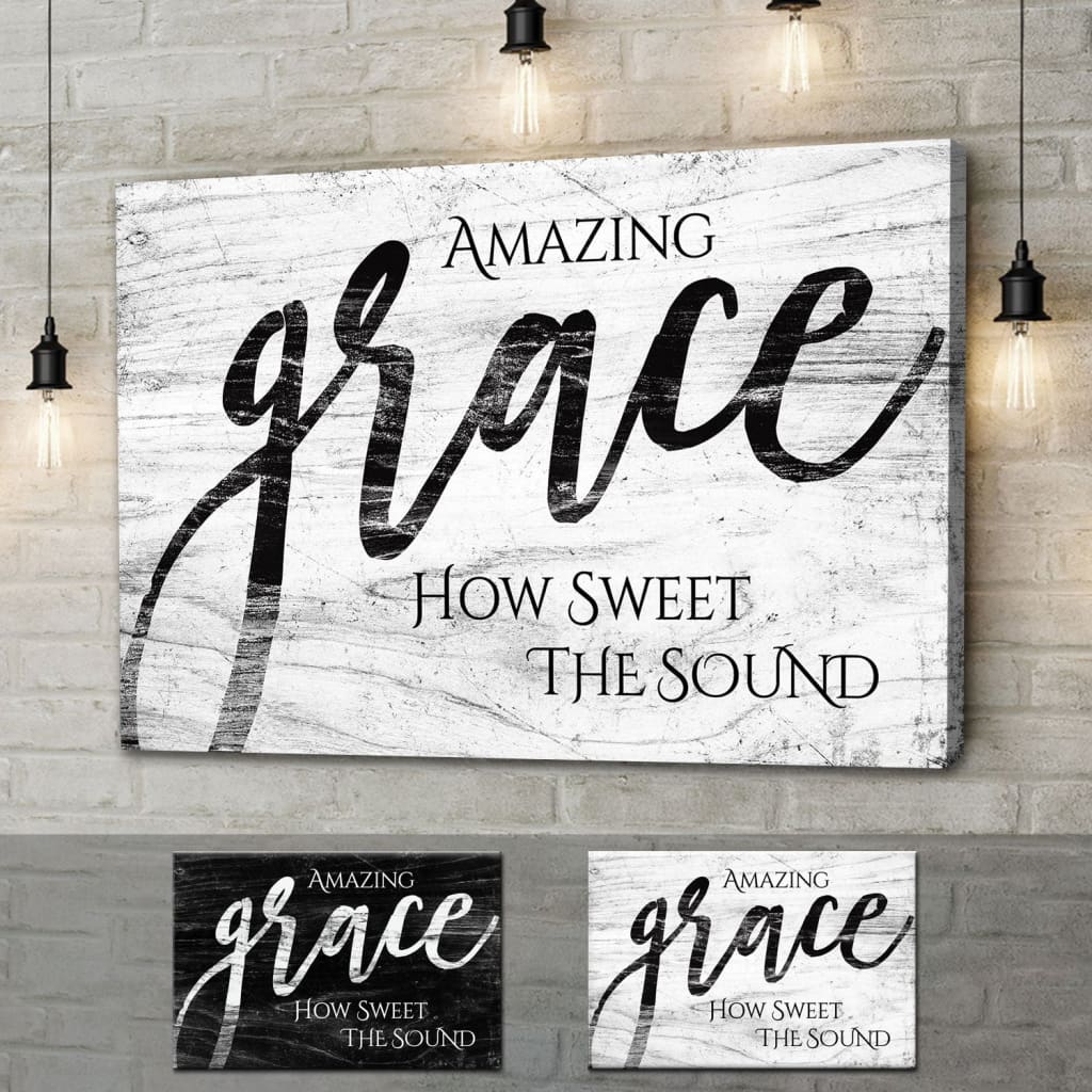 Amazing Grace How Sweet The Sound Farmhouse Style Wall Art Canvas - Religious Wall Decor