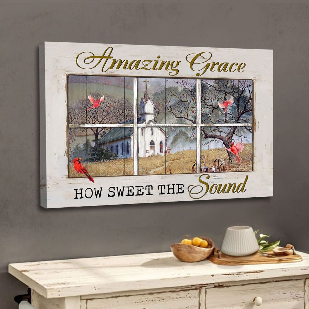 Amazing Grace How Sweet The Sound, Old Country Church, Christian Wall Art Canvas - Religious Wall Decor