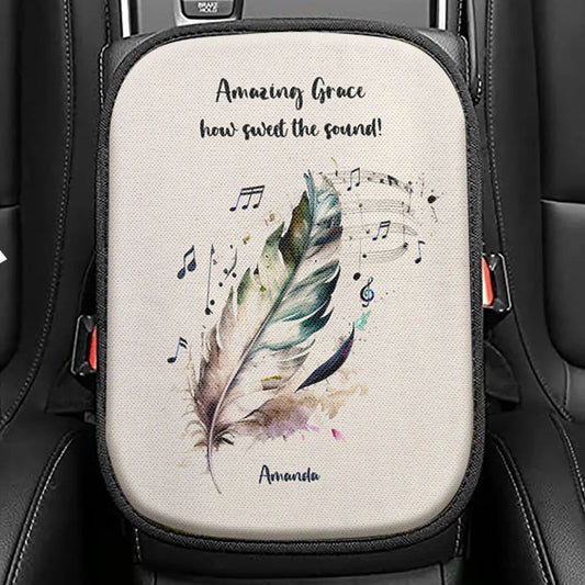 Amazing Grace How Sweet The Sound Personalized Seat Box Cover, Christian Car Center Console Cover, Bible Verse Gift For Women Of God