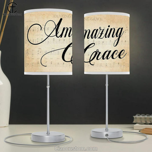 Amazing Grace Lamp Art - Sheet Music Amazing Grace Farmhouse Table Lamp Print - Christian Room Decor