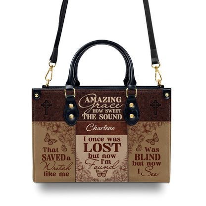 Amazing Grace  Personalized Leather Handbag With Zipper - Inspirational Gift Christian Ladies