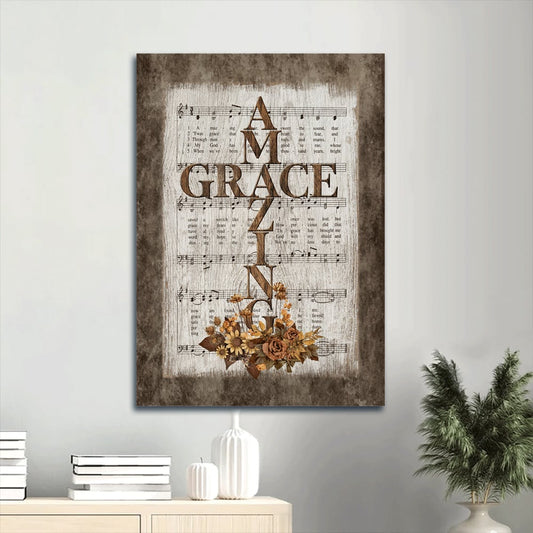 Amazing Grace Song Canvas Wall Art - Jesus Cross Portrait Canvas - Gift For Christian