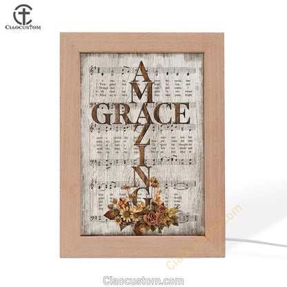 Amazing Grace Song Vintage Flower Jesus Cross Frame Lamp