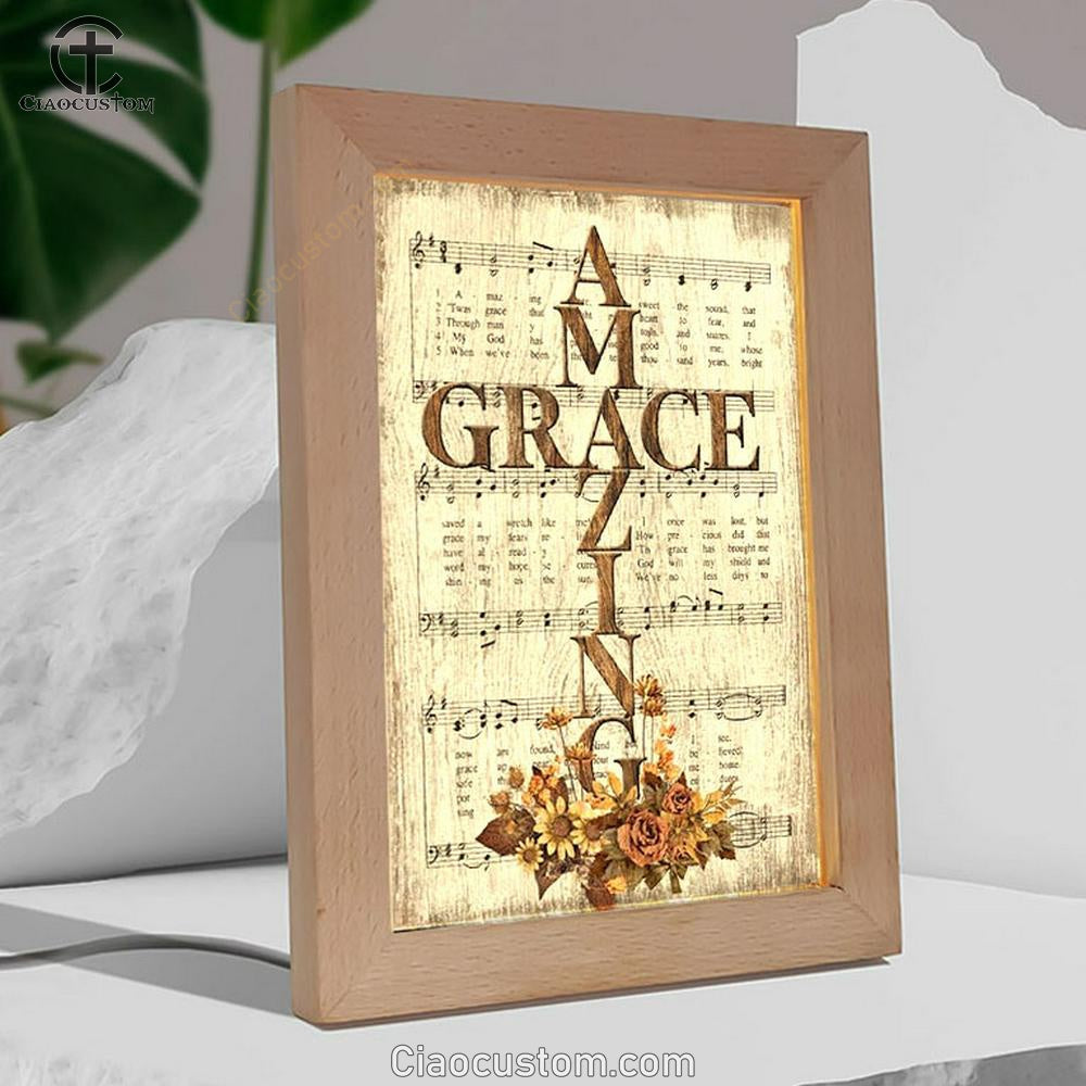 Amazing Grace Song Vintage Flower Jesus Cross Frame Lamp
