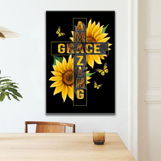 Amazing Grace Sunflower Canvas Art - Bible Verse Canvas - Scripture Wall Art