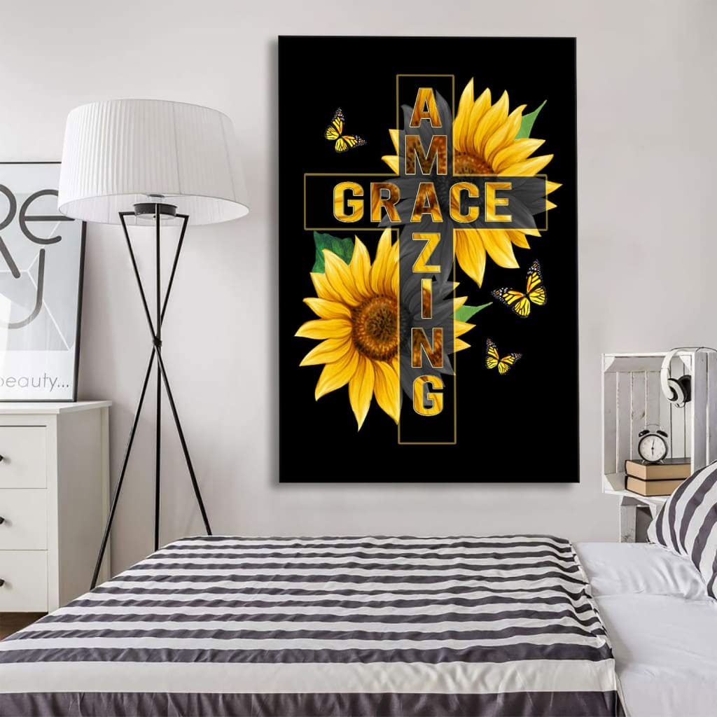 Amazing Grace Sunflower Canvas Art - Bible Verse Canvas - Scripture Wall Art