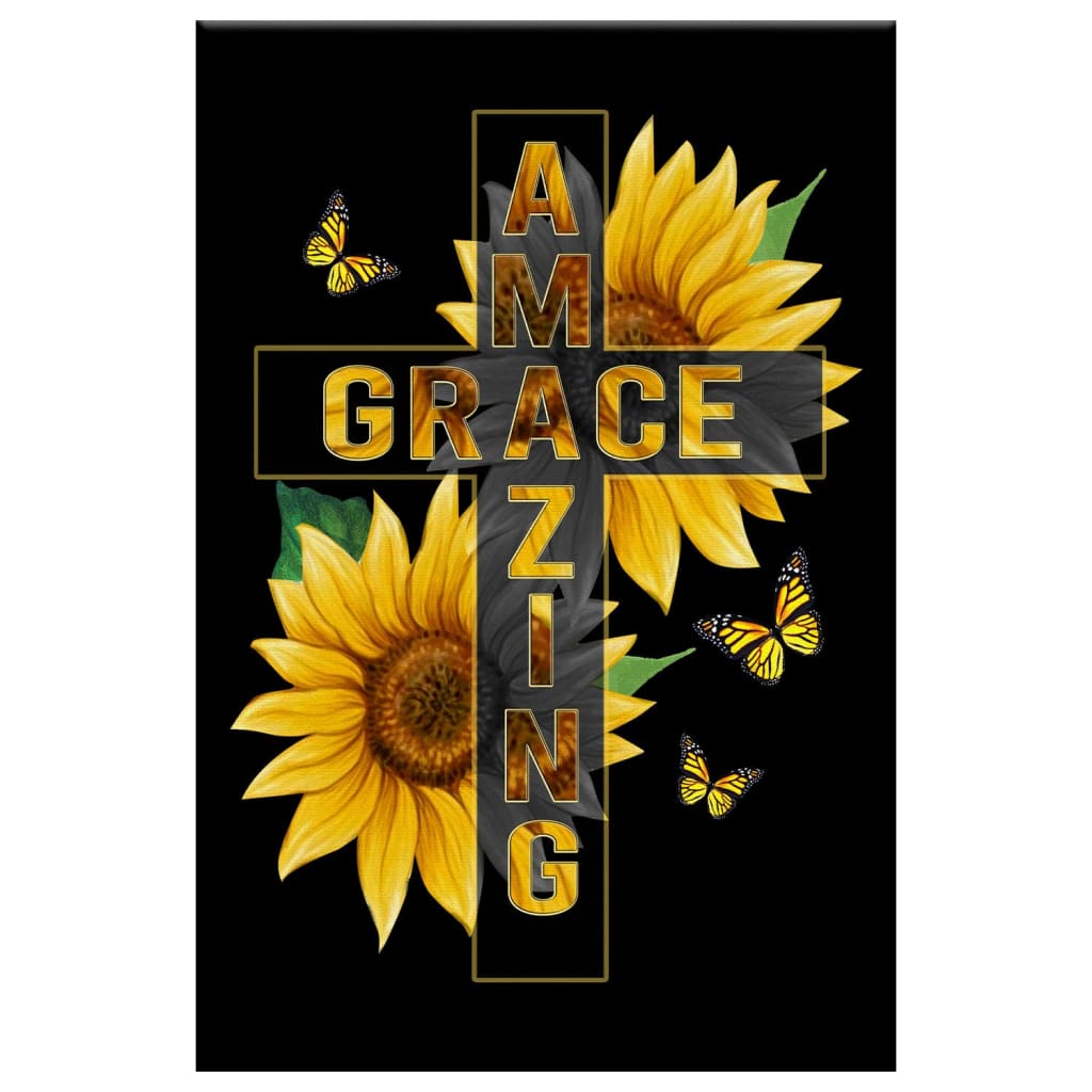 Amazing Grace Sunflower Canvas Art - Bible Verse Canvas - Scripture Wall Art
