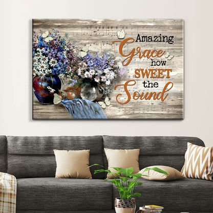 Amazing Grace Wall Art Amazing Grace How Sweet The Sound Daisy Butterfly Paintings Canvas - Religious Wall Decor