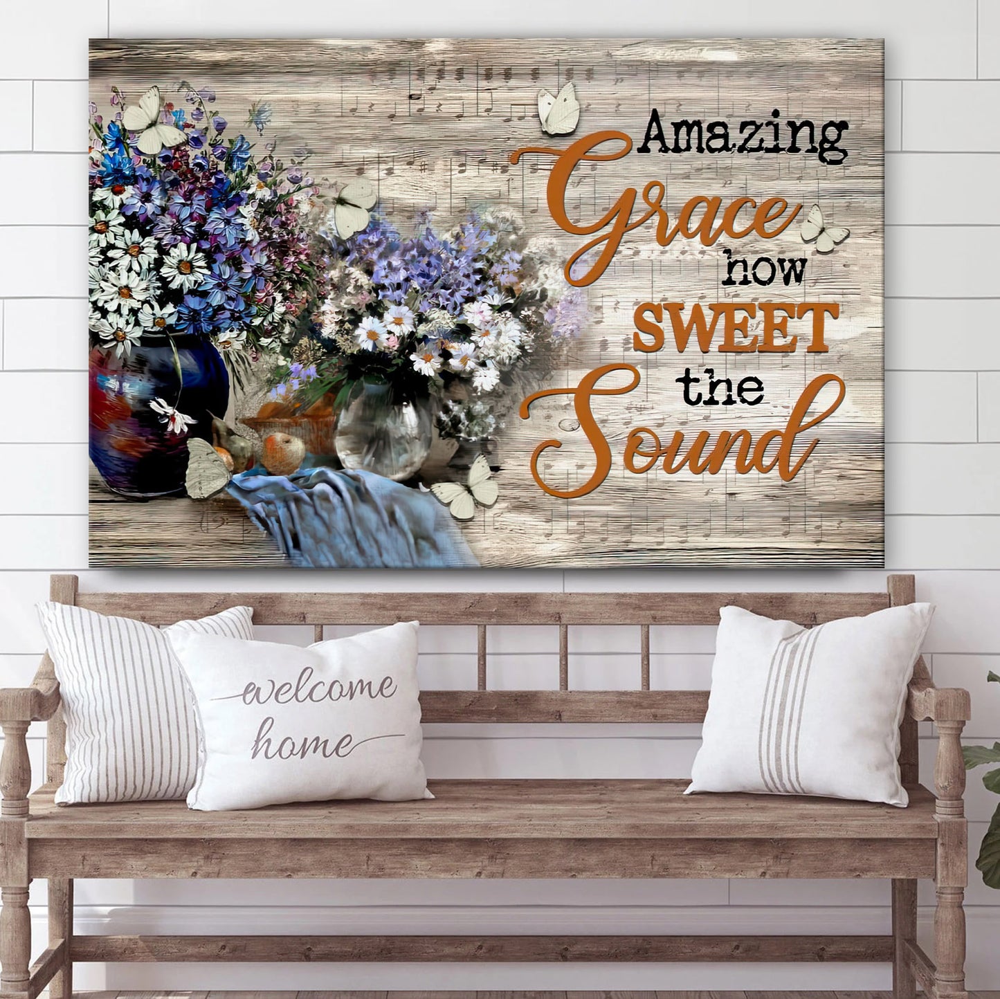Amazing Grace Wall Art How Sweet The Sound Daisy Butterfly Paintings Canvas