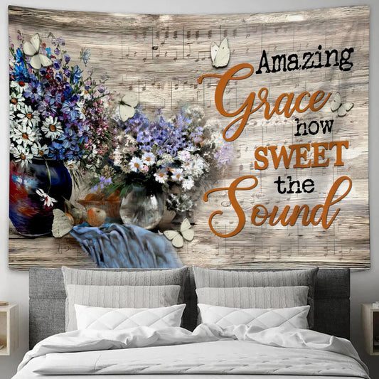 Amazing Grace Wall Art How Sweet The Sound Daisy Butterfly Paintings Tapestry - Christian Wall Tapestry