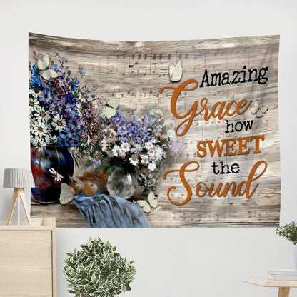Amazing Grace Wall Art How Sweet The Sound Daisy Butterfly Paintings Tapestry - Christian Wall Tapestry