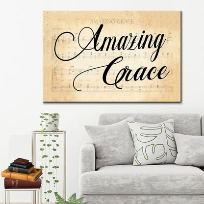 Amazing Grace Wall Art, Sheet Music Amazing Grace Farmhouse Canvas Print - Religious Wall Decor