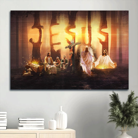 Amazing Halo Jesus On The Cross The Life Of Jesus Little Lamb Canvas Wall Art - Christian Wall Decor