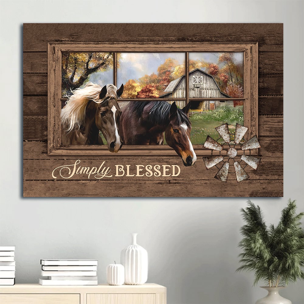 Amazing Horse Farm Windmill Simply Blessed Canvas Wall Art - Christian Wall Decor