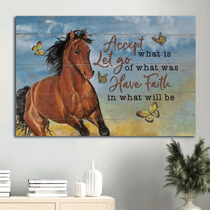 Amazing Horse Painting Yellow Butterfly Accept What Is Let Go Canvas Wall Art - Christian Wall Decor