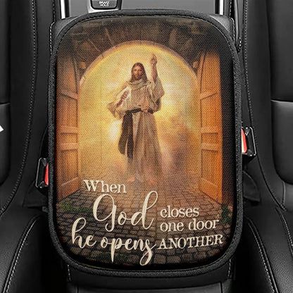 Amazing Jesus Painting, Infinite Halo, When God Closes One Door Car Center Console Cover, Christian Armrest Seat Cover, Bible Seat Box Cover
