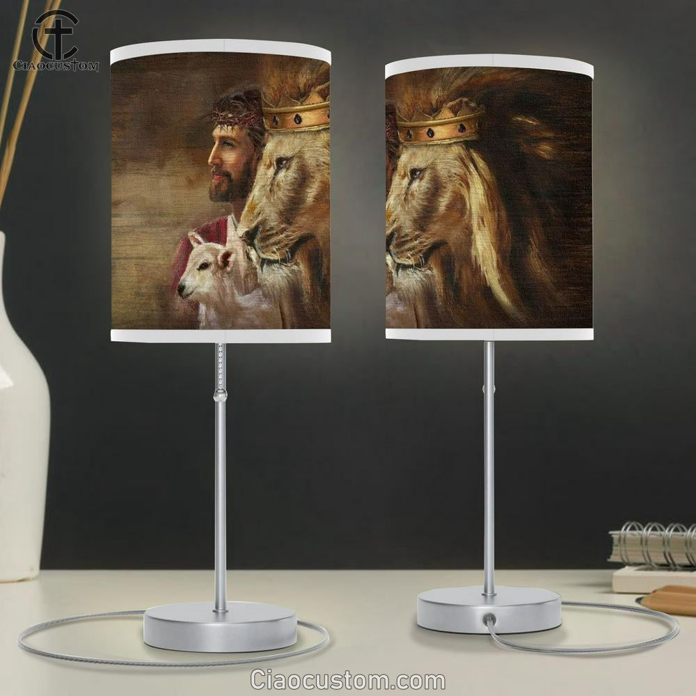 Amazing Jesus Painting Lion Lamb Table Lamp