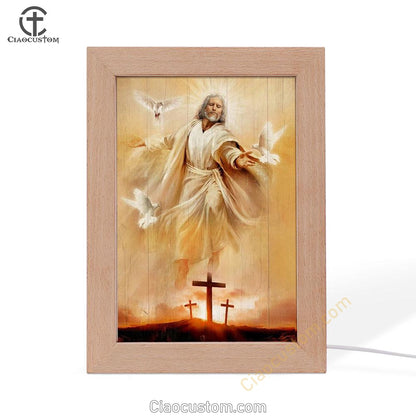 Amazing Jesus Painting, Pretty Dove Drawing, Orange Sunset Frame Lamp