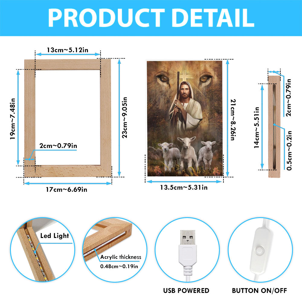 Amazing Jesus Painting White Lamb Lion's Eyes Walking With Jesus Frame Lamp