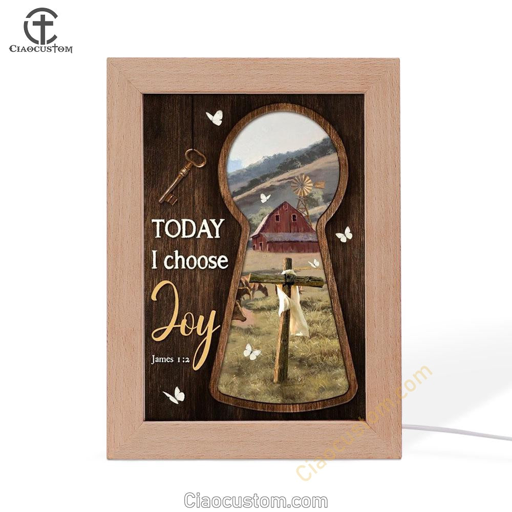 Amazing Key, Cross Symbol, Green Meadow Land, Today I Choose Joy Frame Lamp