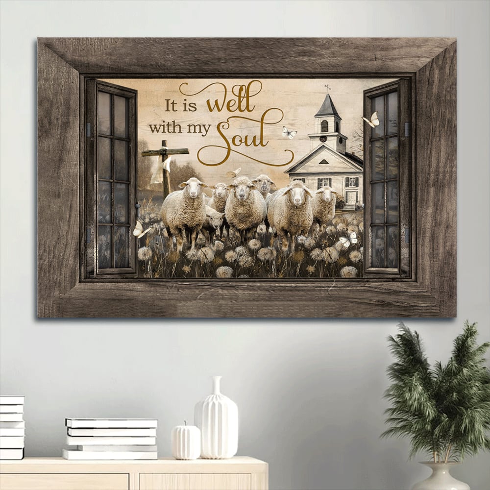 Amazing Lamb Of God Dandelion Field Church It Is Well With My Soul Canvas Wall Art - Christian Wall Decor