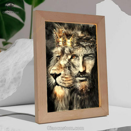 Amazing Lion Of Judah Jesus Painting Unique Crown Frame Lamp
