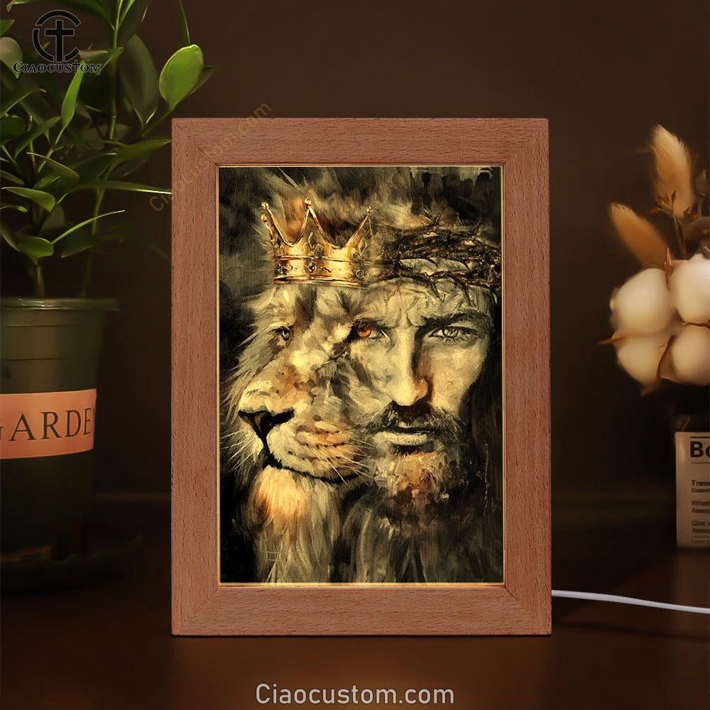 Amazing Lion Of Judah Jesus Painting Unique Crown Frame Lamp