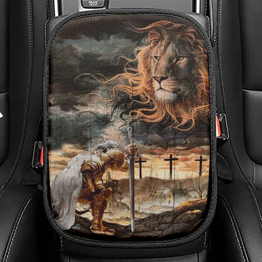 Amazing Lion, Stunning Sky, Warrior Painting, Lion Of Judah Car Center Console Cover, Christian Armrest Seat Cover, Bible Seat Box Cover