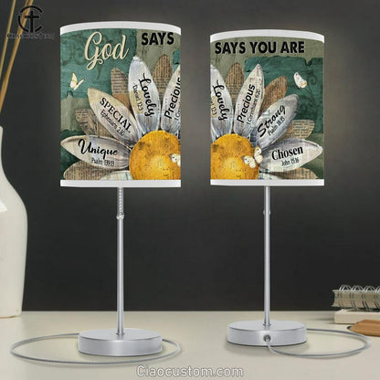 Amazing Sunflower Blue Background God Says You Are Table Lamp