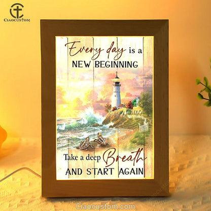 Amazing Sunset, Lighthouse, Every Day Is New Beginning Frame Lamp