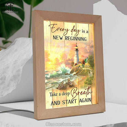 Amazing Sunset, Lighthouse, Every Day Is New Beginning Frame Lamp