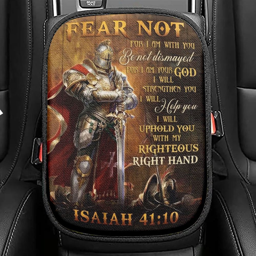 Amazing Warrior Drawing Jesus Fear Not For I Am With You Car Center Console Cover, Christian Armrest Seat Cover, Bible Seat Box Cover