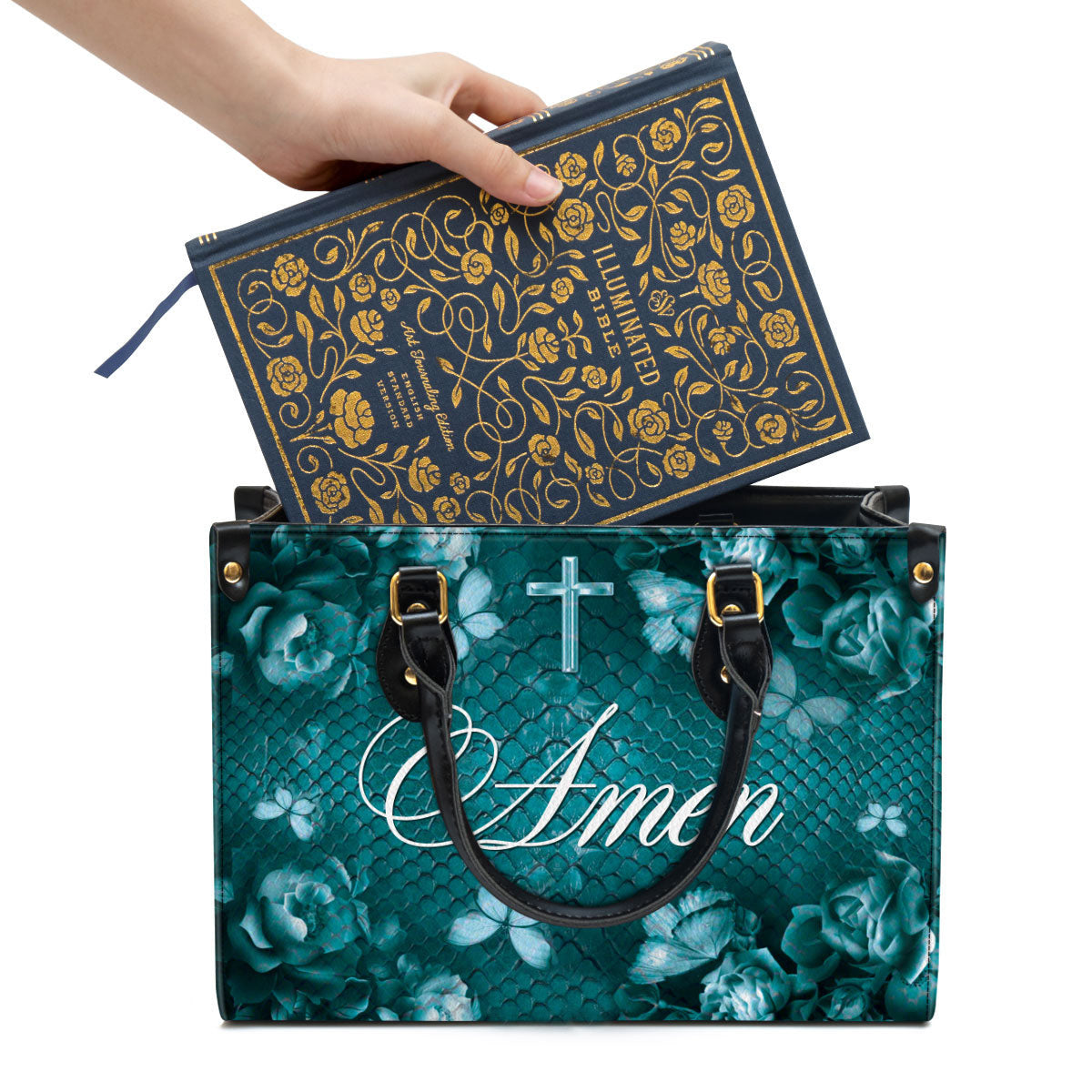 Amen Cross Leather Handbag - Religious Gifts For Women - Women Pu Leather Bag