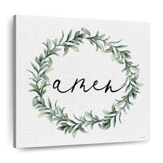 Amen Wreath Square Canvas Wall Art - Bible Verse Wall Art Canvas - Religious Wall Hanging