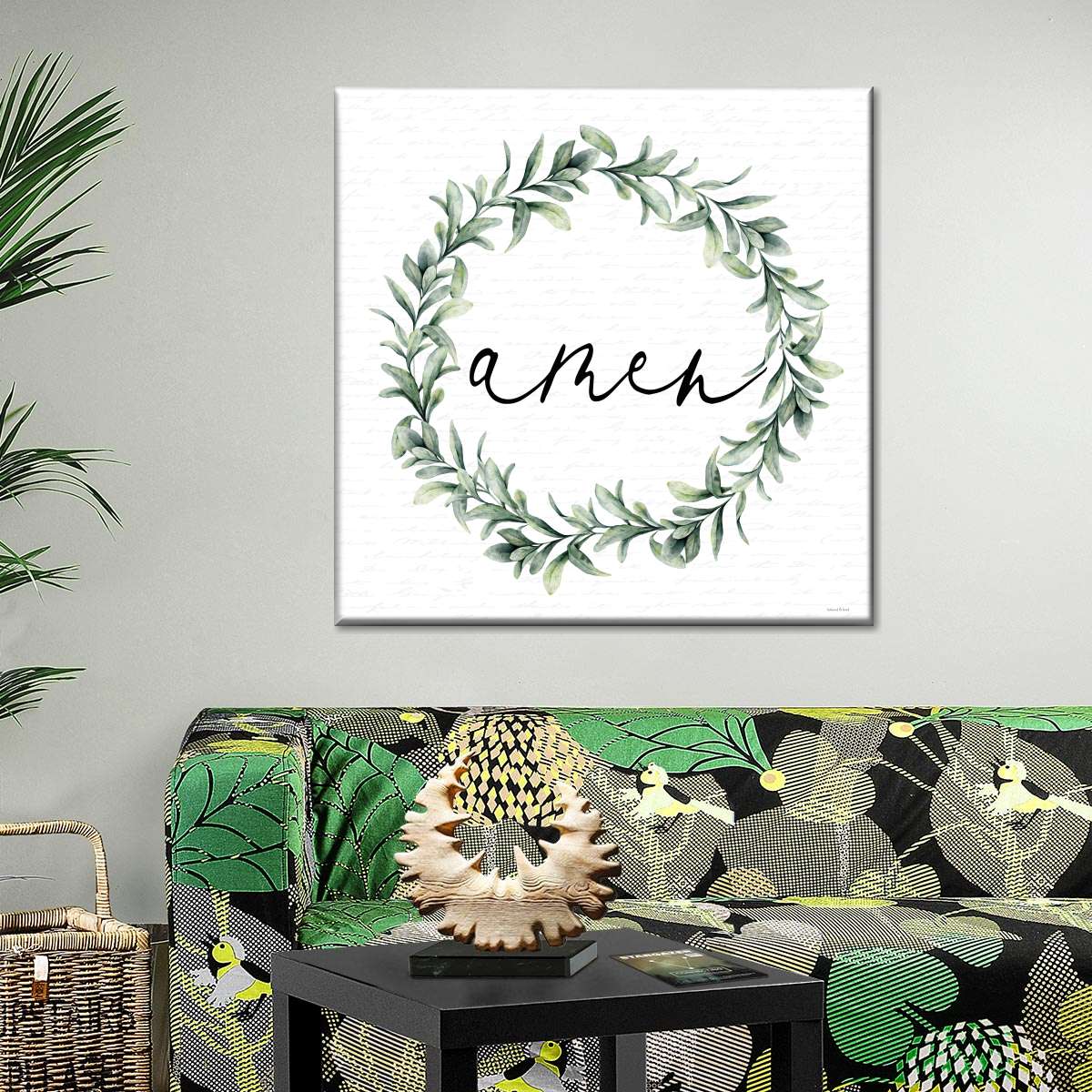 Amen Wreath Square Canvas Wall Art - Bible Verse Wall Art Canvas - Religious Wall Hanging