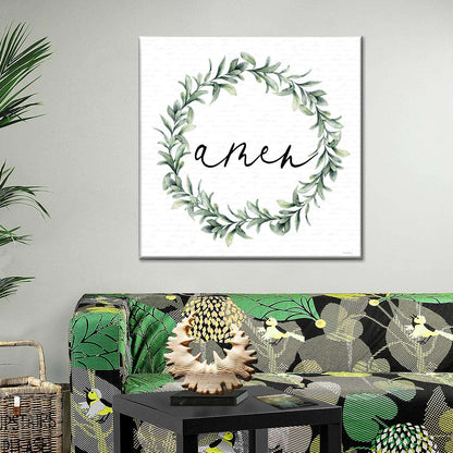 Amen Wreath Square Canvas Wall Art - Bible Verse Wall Art Canvas - Religious Wall Hanging
