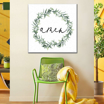 Amen Wreath Square Canvas Wall Art - Bible Verse Wall Art Canvas - Religious Wall Hanging