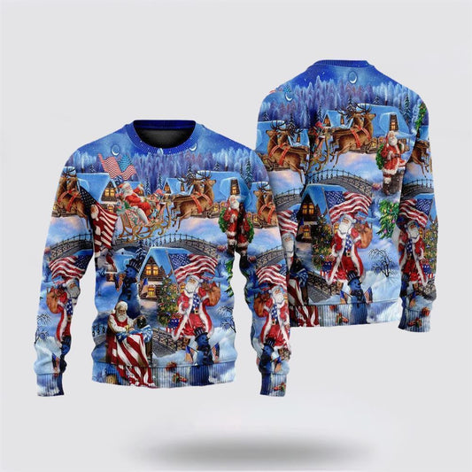 America Christmas Patriotic Santa Claus Ugly Christmas Sweater For Men And Women, Best Gift For Christmas, The Beautiful Winter Christmas Outfit