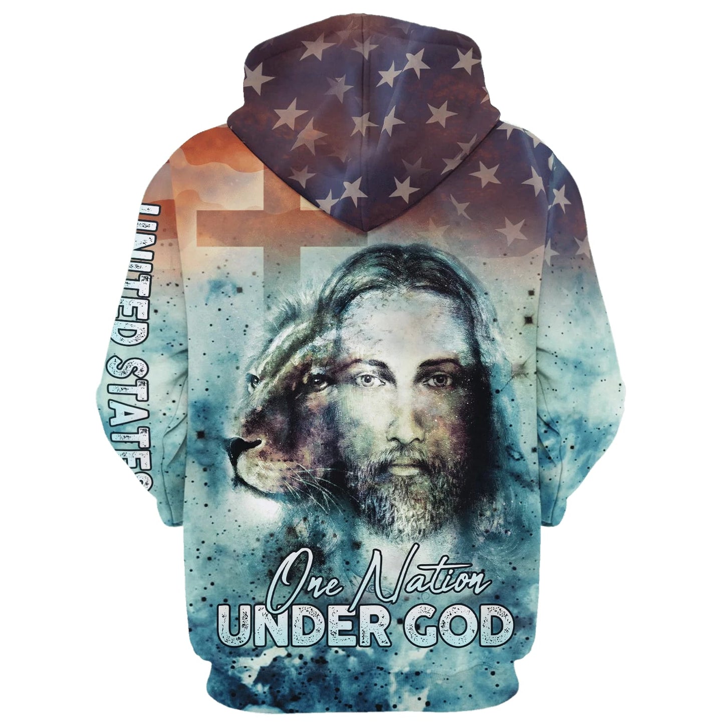 America One Nation Under God Hoodie - Jesus Christ Lion Of Judah American Flag Hoodie - Men & Women Christian Hoodie - 3D Printed Hoodie