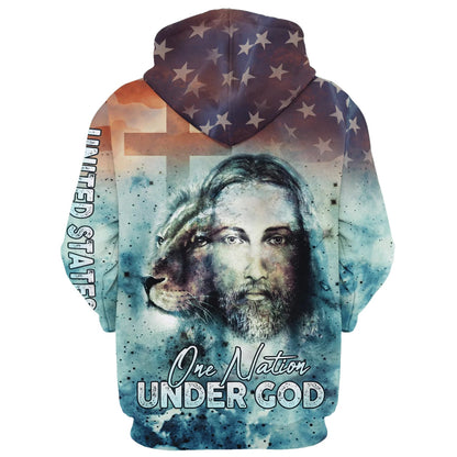 America One Nation Under God Hoodie - Jesus Christ Lion Of Judah American Flag Hoodie - Men & Women Christian Hoodie - 3D Printed Hoodie