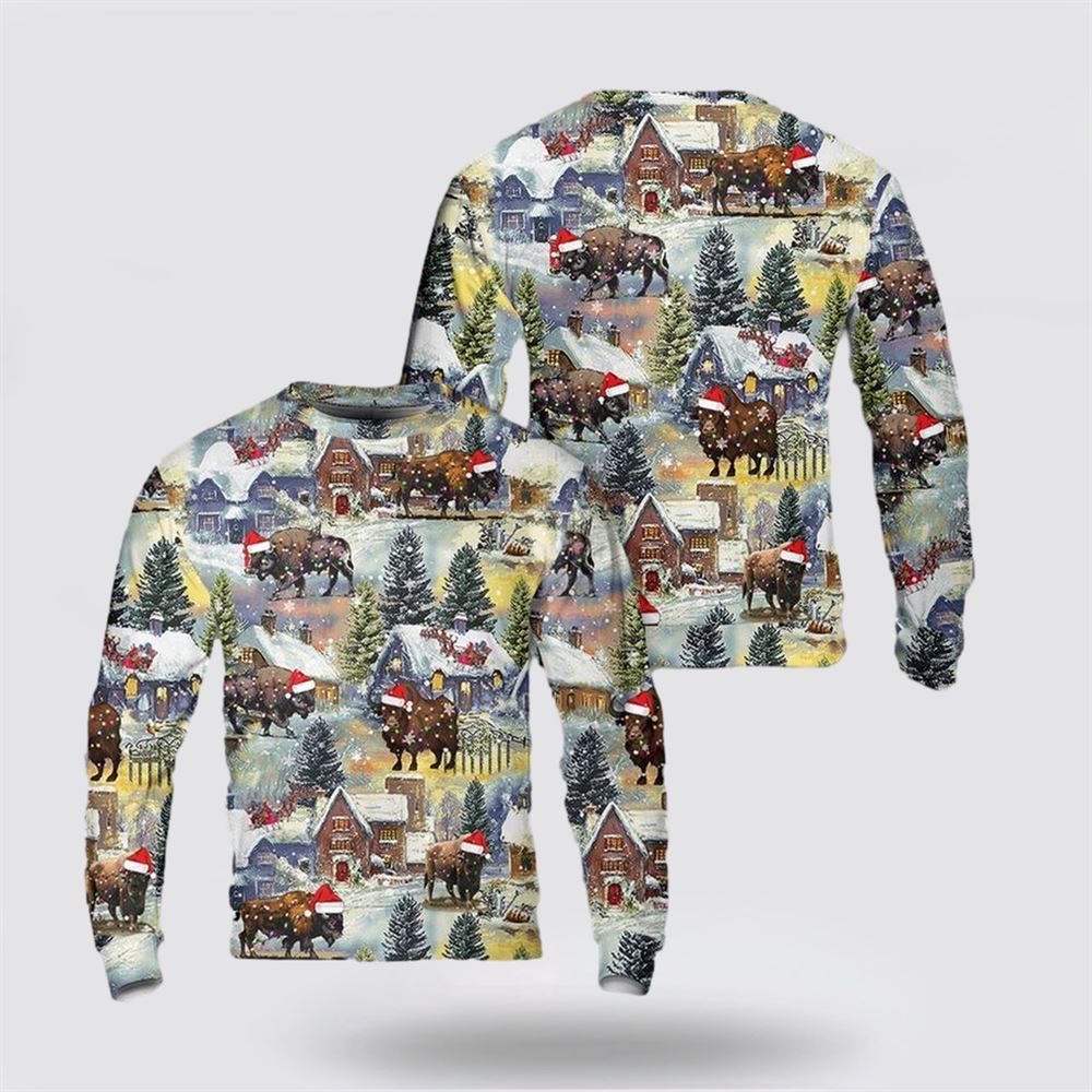 American Bison Buffalo Ugly Christmas Sweater, Farm Sweater, Christmas Gift, Best Winter Outfit Christmas