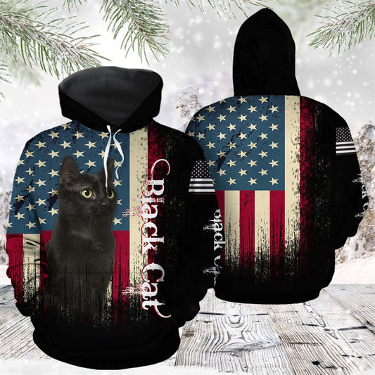 American Black Cat All Over Print 3D Hoodie For Men And Women, Best Gift For Cat lovers, Best Outfit Christmas