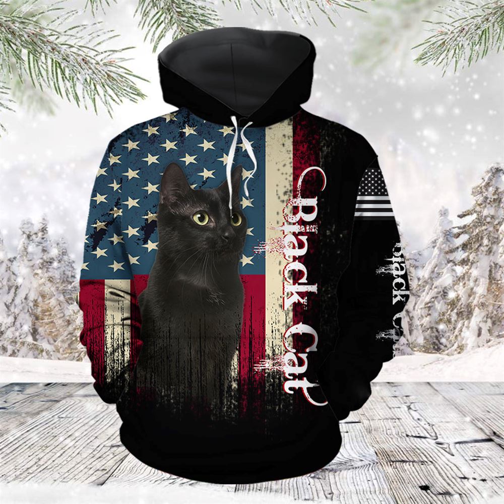 American Black Cat All Over Print 3D Hoodie For Men And Women, Best Gift For Cat lovers, Best Outfit Christmas